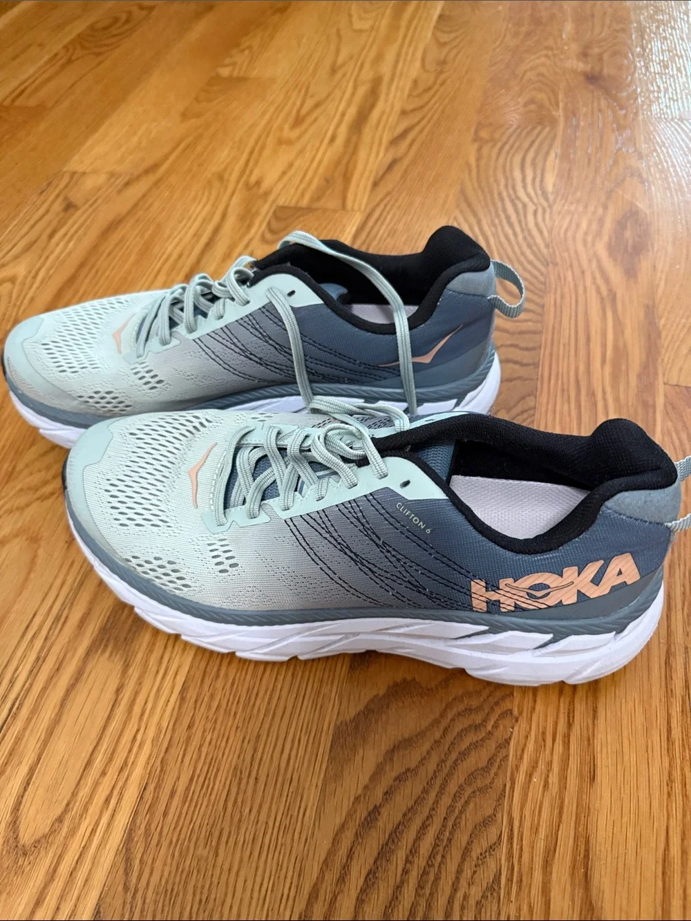Hoka Clifton 6 Women's Running Shoes - Light Blue with Peach Accents